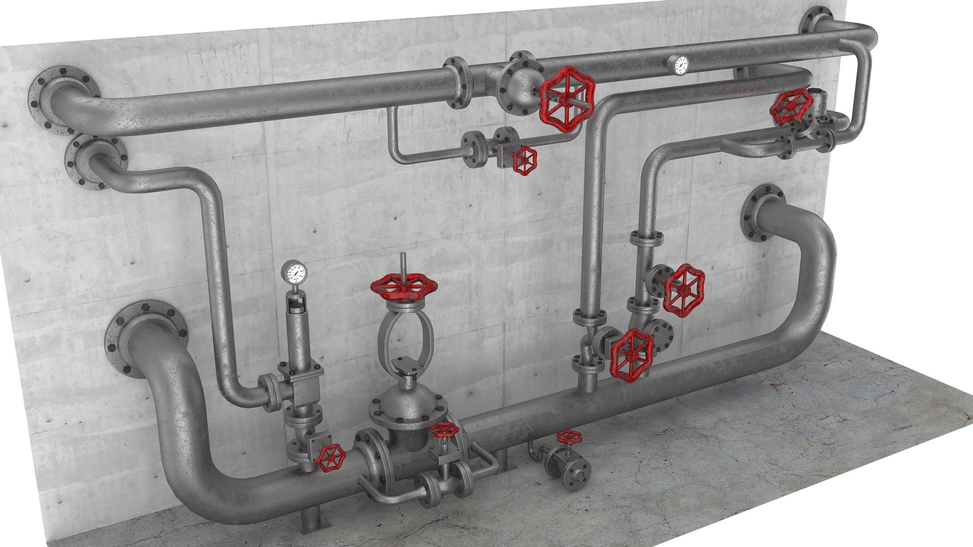 3D Industrial Pipe System With Valves And Gauges - TurboSquid 2276810