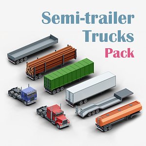 Cartoon stylized  semi trucks and trailers pack 3D model