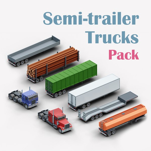 Cartoon stylized semi trucks and trailers pack 3D model