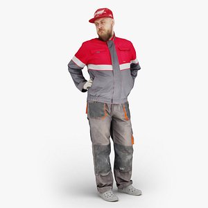 Construction Worker in Red Uniform Watching 3D model