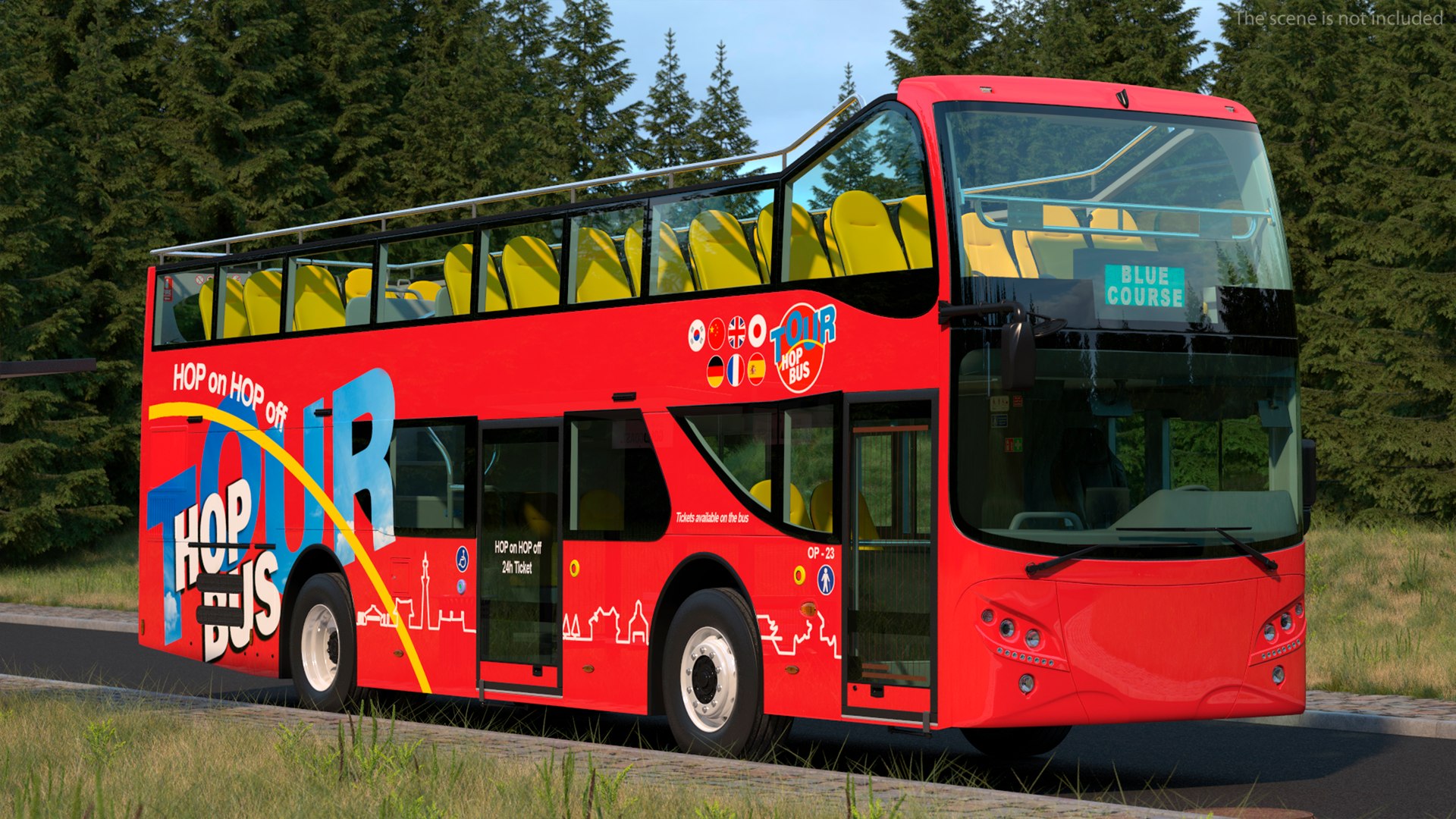 Open Top Double Decker Hop On Off Tour Bus Rigged for Maya 3D model preview