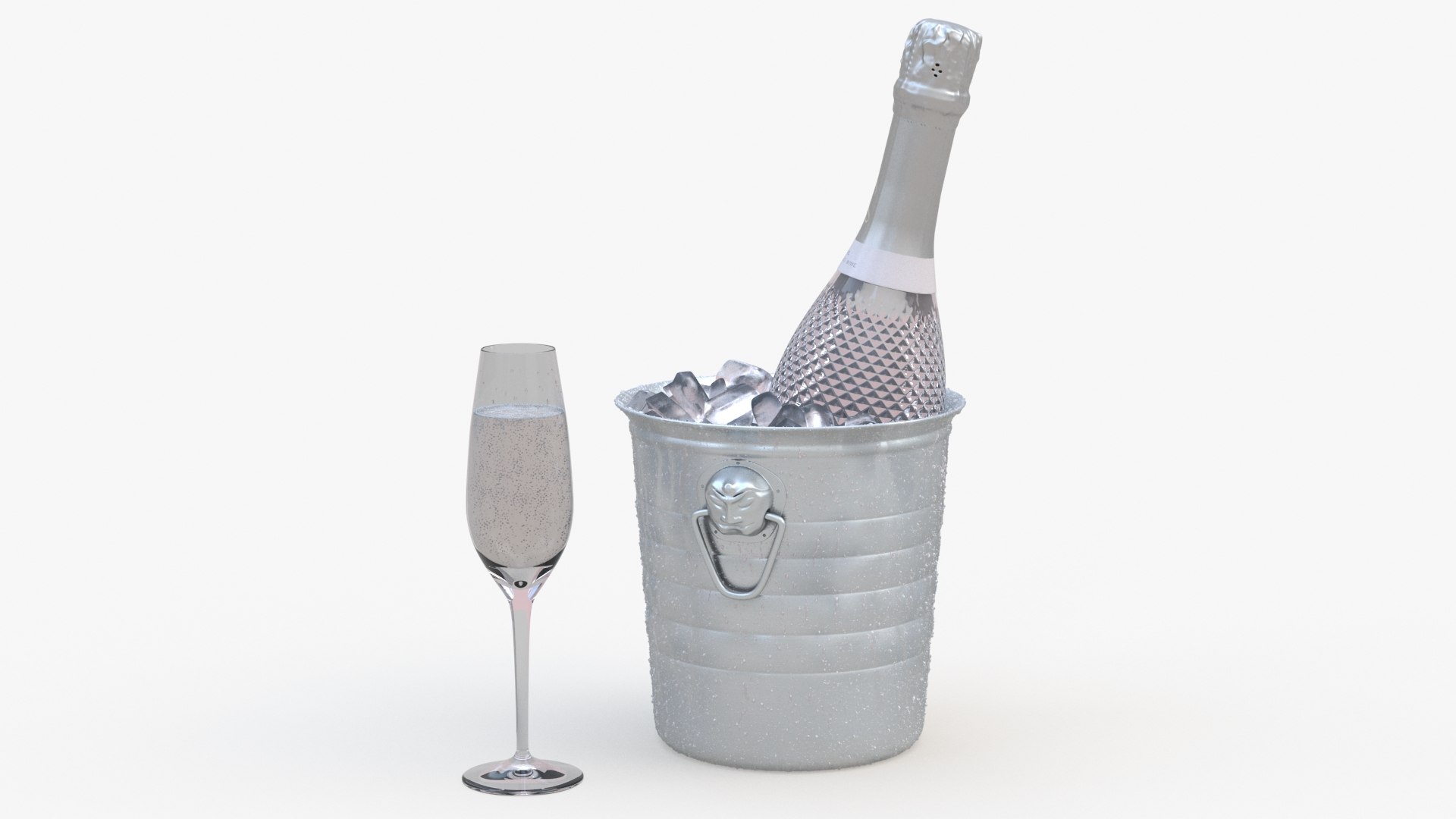 Sparkling Wine Freixenet Rose in a Bucket of Ice 3D model preview