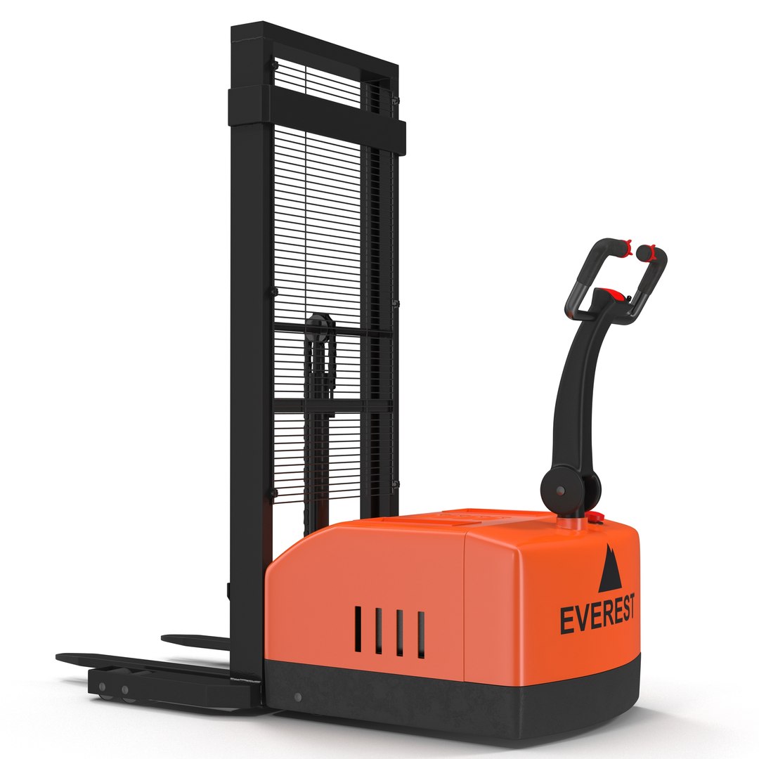 Electric Reach Walkie Stacker Rigged Orange 3D Model 3D model preview