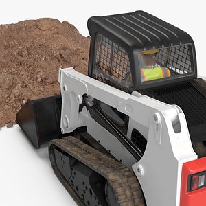 Skid Steer Loader with Operator and Earth Load Rigged for Maya 3D