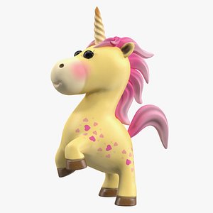 3D Yellow Cartoon Unicorn Rigged for Maya model