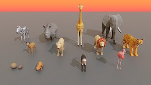 Collection Animals Savannah Biome Low poly
