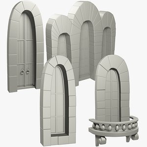 Stylized Old Castle Windows and Door Collection Mesh