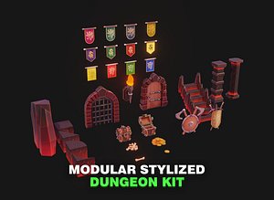 Modular Stylized Dungeon Kit Low-poly 3D Model