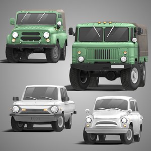 Russian Cars Low Poly Hand Painted 3D model