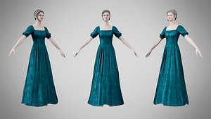 Dress 27 Teal Velvet With Design