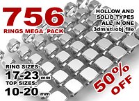 Signet rings mega pack: hexagon, elips, heraldic shield,  round, square and cushion top 3D print model