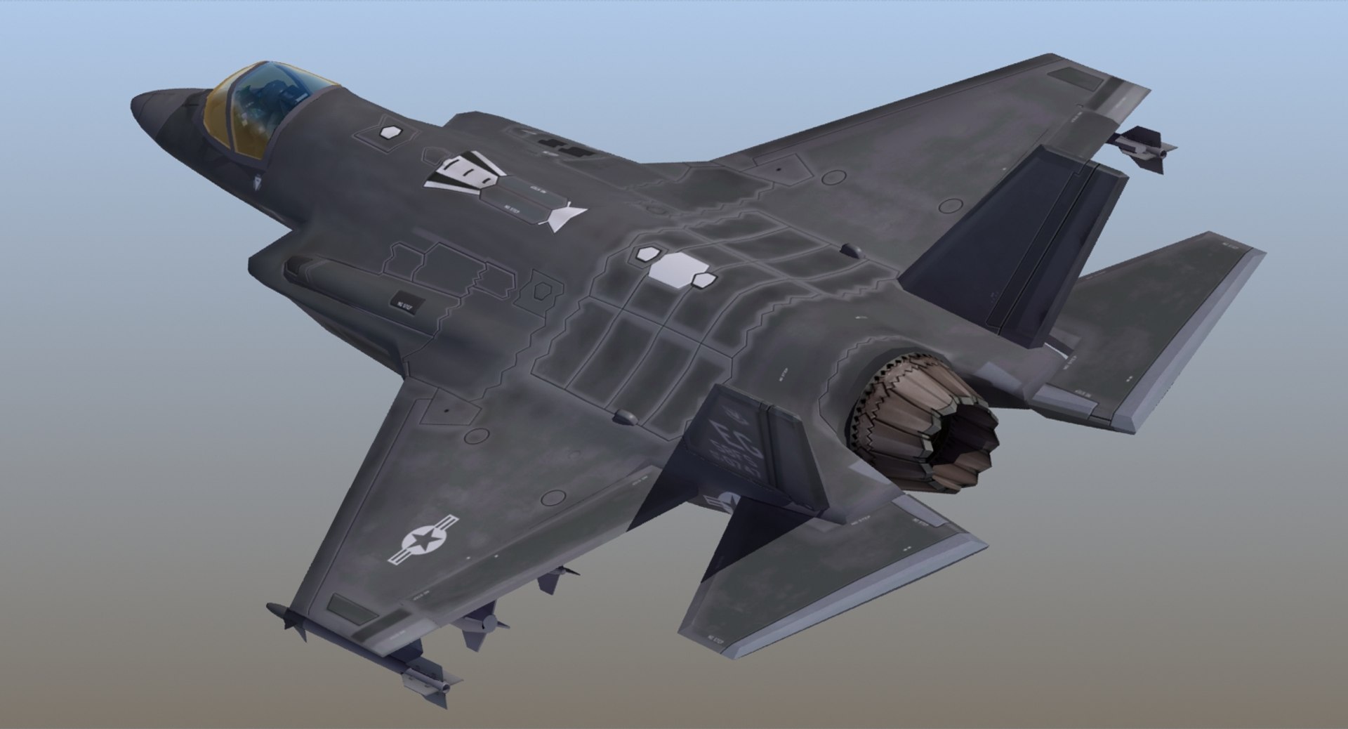 military air force model https://p.turbosquid.com/ts-thumb/E0/22Mr7k/doD2k1W3/f35a_usaf_terrain_cam04/jpg/1578670328/1920x1080/fit_q87/eccf0a0a73fb8ea8807cf8201892951063e798b9/f35a_usaf_terrain_cam04.jpg