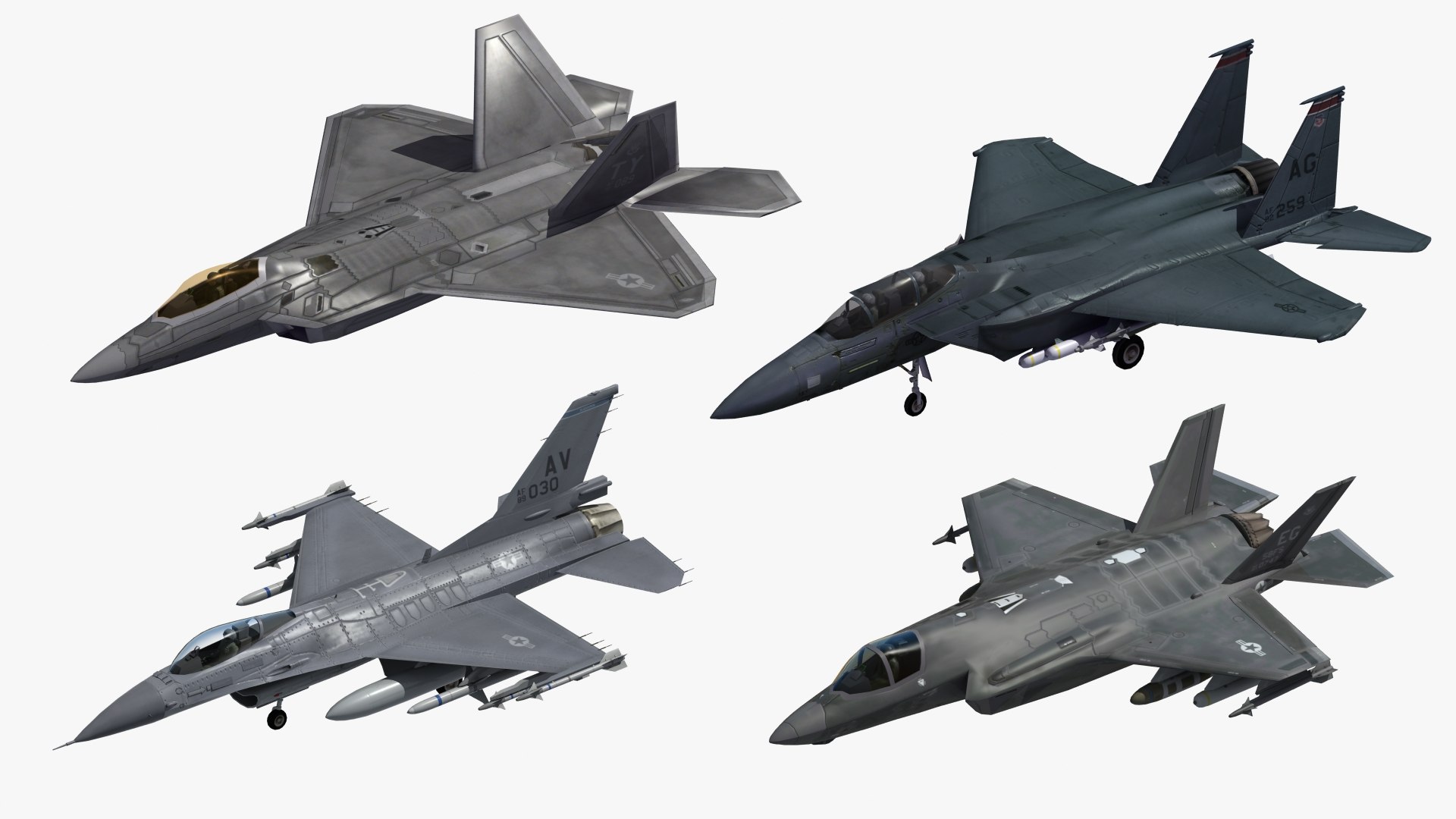 military air force model https://p.turbosquid.com/ts-thumb/E0/22Mr7k/wDHPjZIw/usaf_fighters_x4_render4_01b/jpg/1578674072/1920x1080/fit_q87/28d9494fbe0d8737649effd502169420abe9c42a/usaf_fighters_x4_render4_01b.jpg