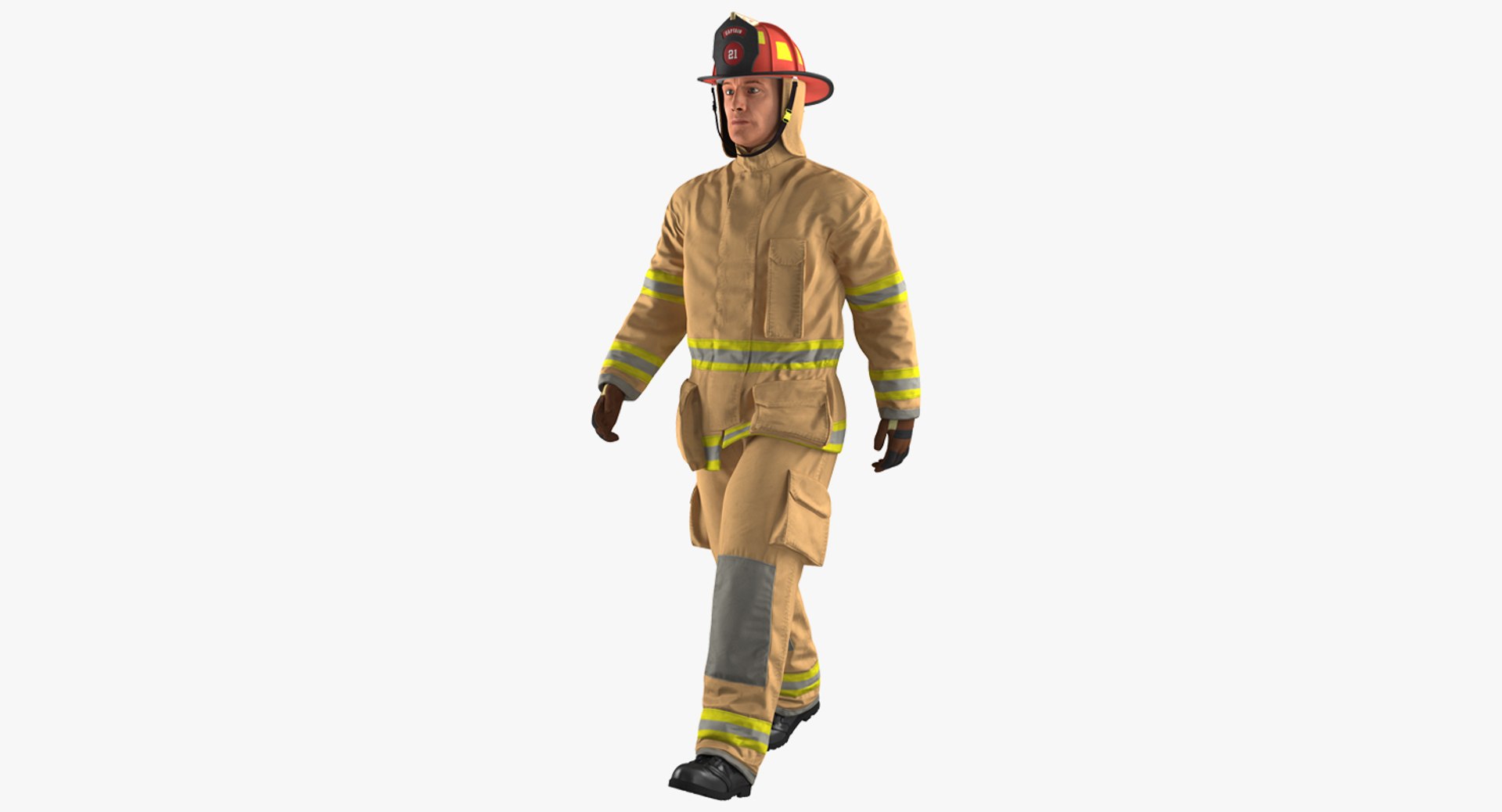 Firefighter with Fully Protective Suit Walking 3D model preview
