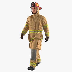 Firefighter with Fully Protective Suit Walking