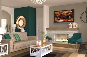 3D model High def Modern Classic living Room and Kitchen