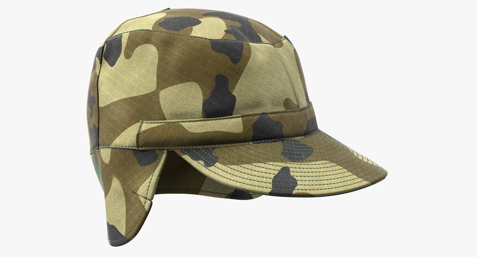 Camo Field Cap with Earflaps 3D model preview