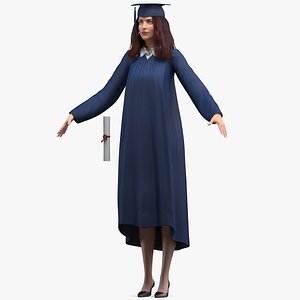 3D female graduate student rigged woman model