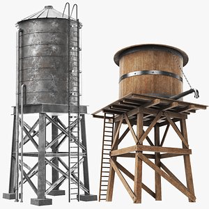 3D Two Detailed Water Tanks