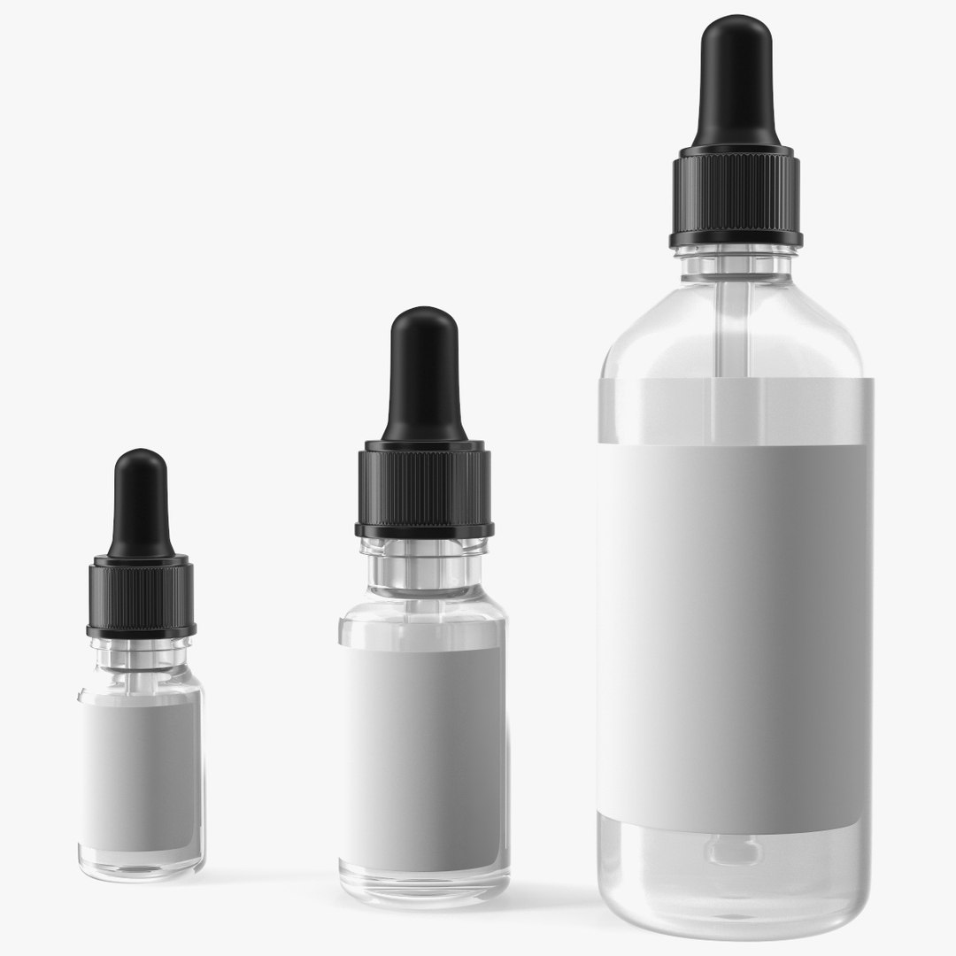 Clear Glass Dropper Bottles Set 3D model preview