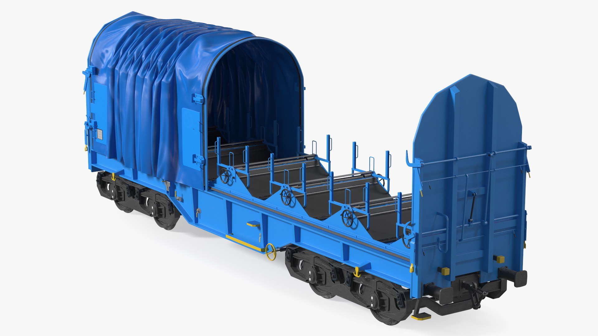 Tarpaulin Freight Wagon Opened Clear 3D model preview
