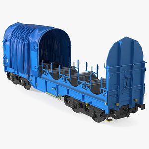 3D Tarpaulin Freight Wagon Opened Clear model