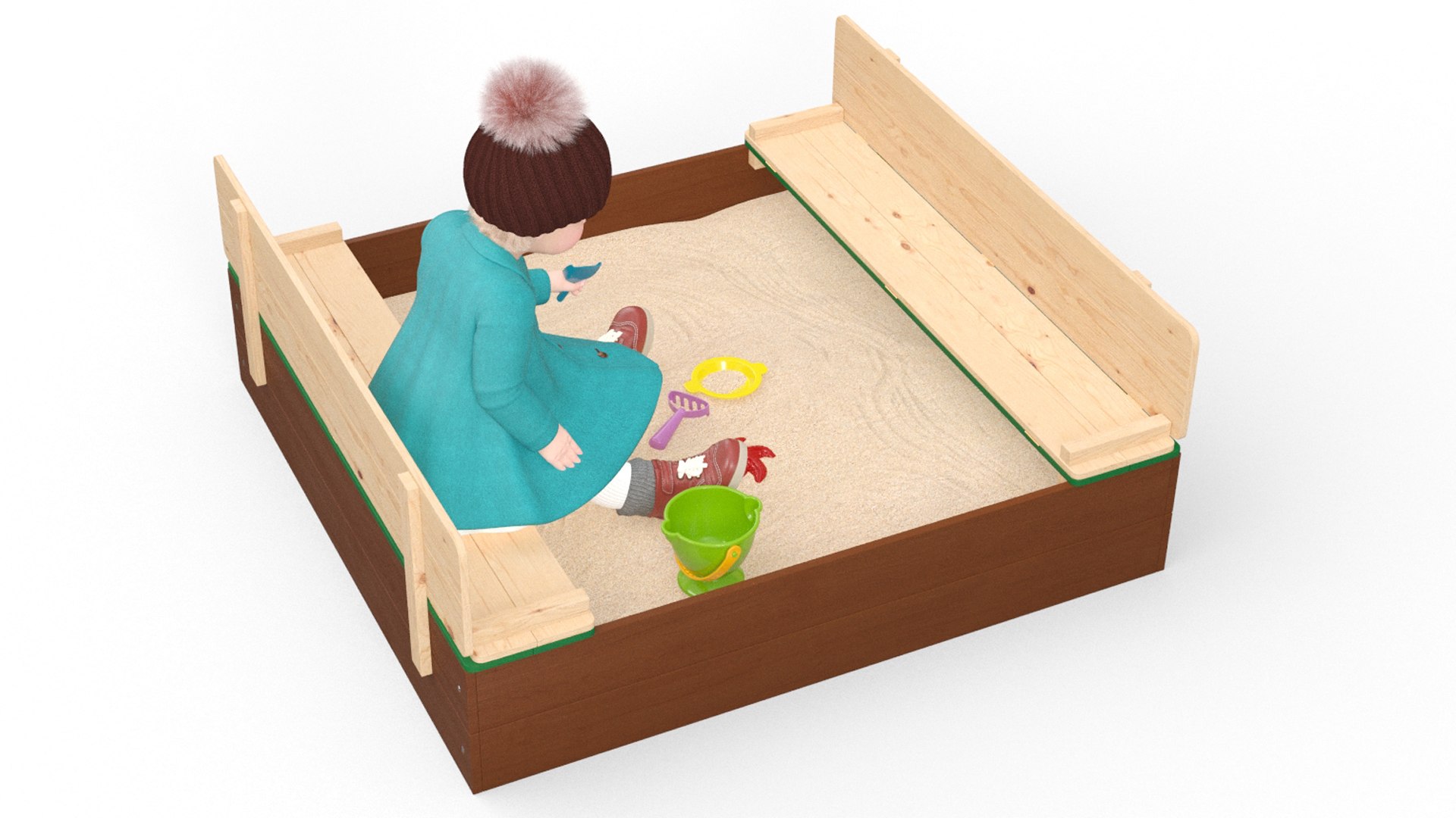 Baby Girl in Sandpit Fur Rigged 3D model preview