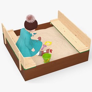 Baby Girl in Sandpit Fur Rigged 3D model