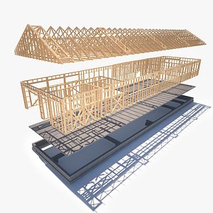 Wooden industrial hall structure 3D