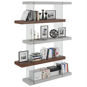3D model GLASS BOOKSHELVES WITH LACQUERED MD SHELVES AND WALNUT-VENEERED WOOD