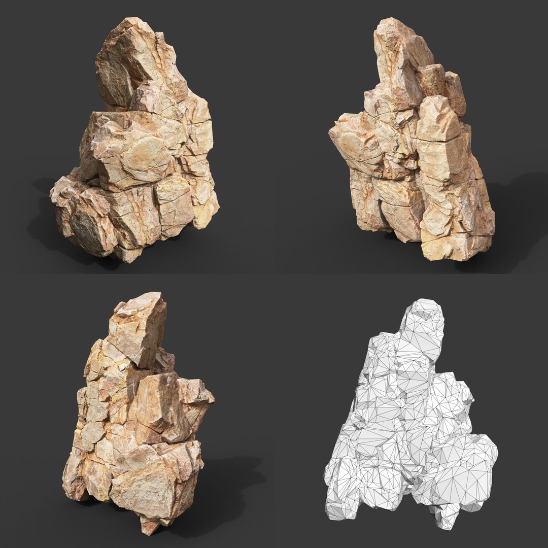 8 Low Poly PBR Yellow Rock Formation - Ultra HD 16K Texture 3D model ...