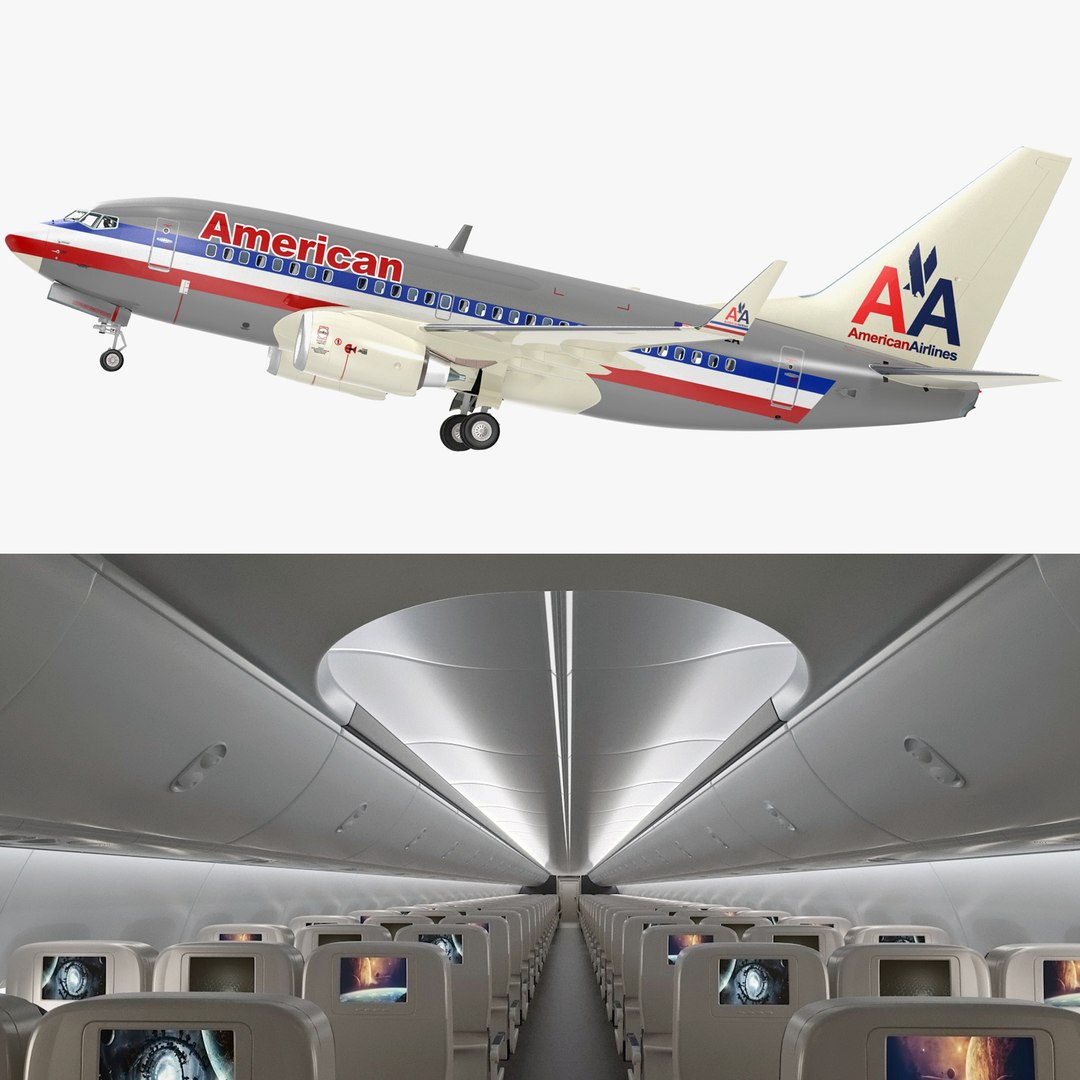 Boeing 737-600 with Interior American Airlines Rigged 3D model preview