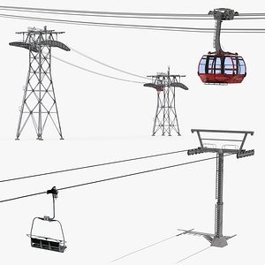 ski gondola lift towers 3D model