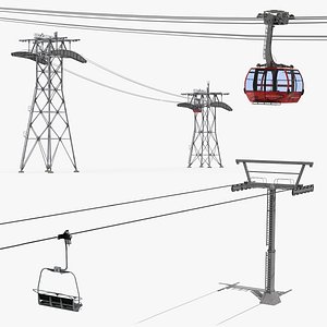Ski Gondola Lift Towers 3D Models Collection