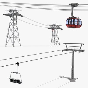 Ski Gondola Lift Towers 3D Models Collection
