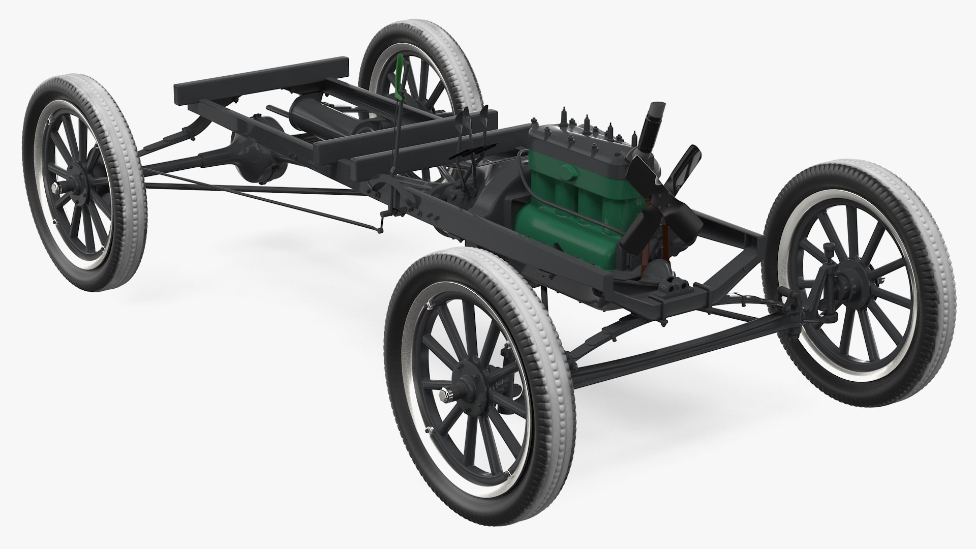 Retro Car Chassis with Engine 3D model preview
