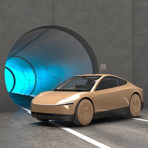 Futuristic Tesla Transport Tunnel and Tesla Cybercab Robotaxi