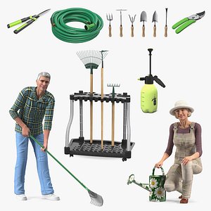 Old Lady and Man with Gardening Tools Collection