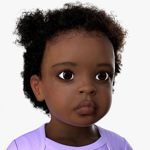 3D Baby Girl Dark Skin Wearing Bodysuit A-Pose Fur