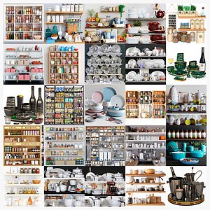 Large set of 25 sets with small items for the kitchen and decor 3D model