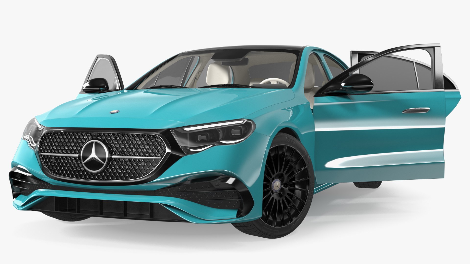Mercedes E-class Turquoise Color Rigged 3D model preview