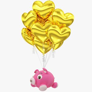 Stuffed Pig with Balloons Collection V3 3D model