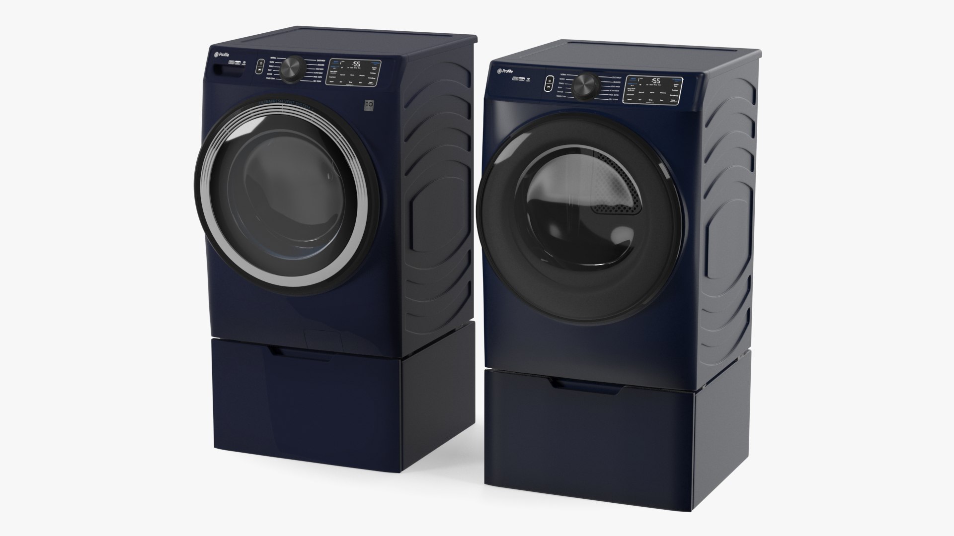 Steam Washer and Dryer Profile Set Blue 3D model preview