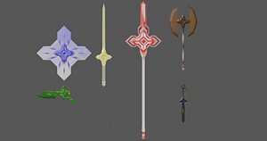 weapons axe dagger shield 3D