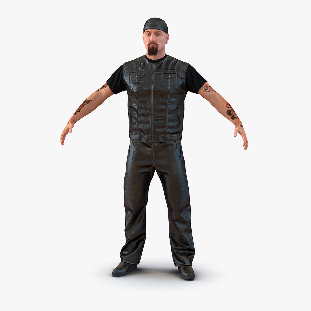 Biker Man Generic with Fur 3D model preview
