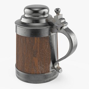 Antique Silver and Oak Beer Stein 3D model