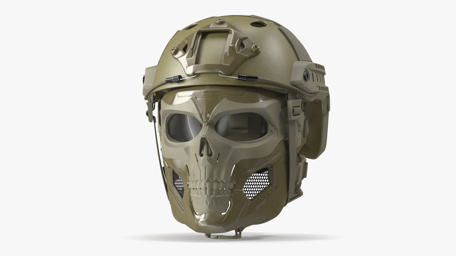 Khaki Airsoft Tactical Helmet and Mask 3D model preview