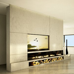 modern fireplace in tv concrete wall