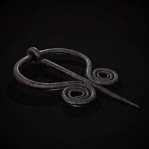 Medieval Hand Forged Iron Brooch 3D