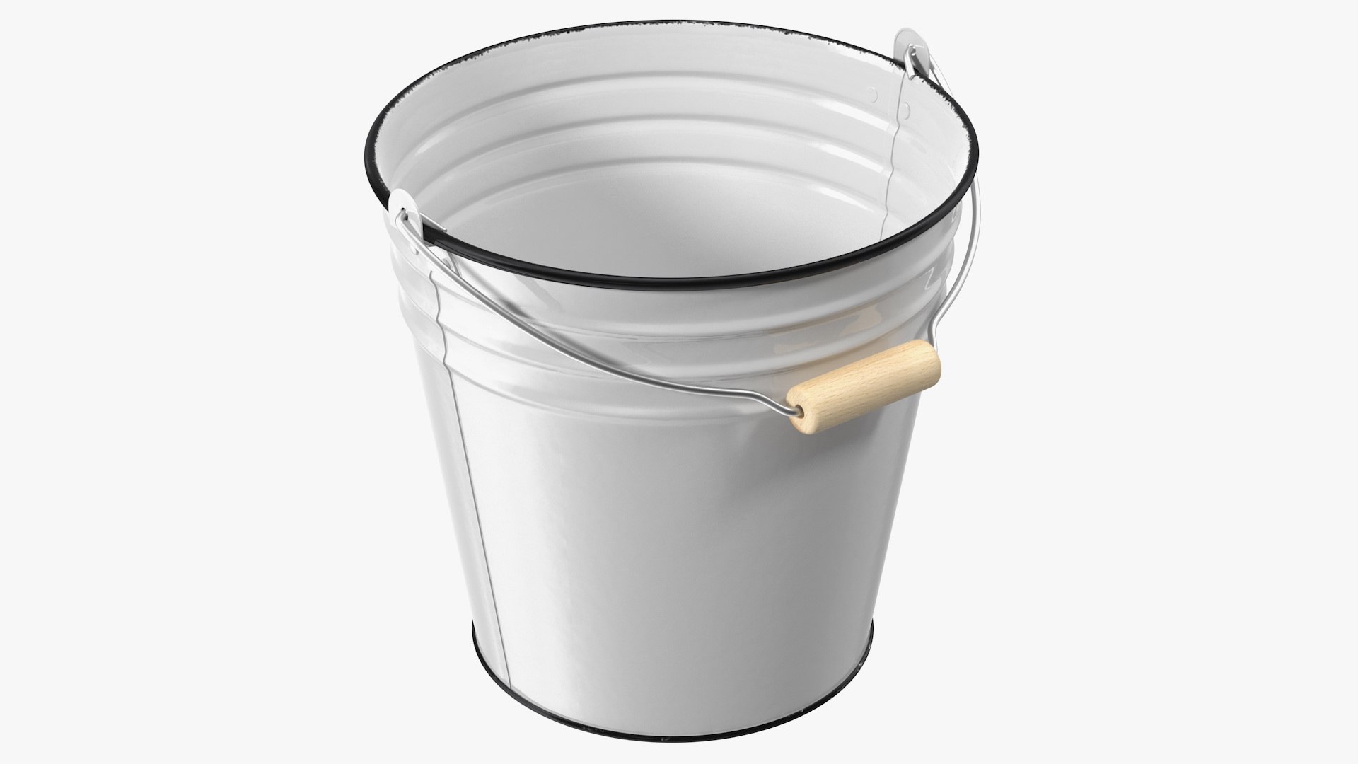Antique Enamel Bucket with Wood Handle 3D model preview